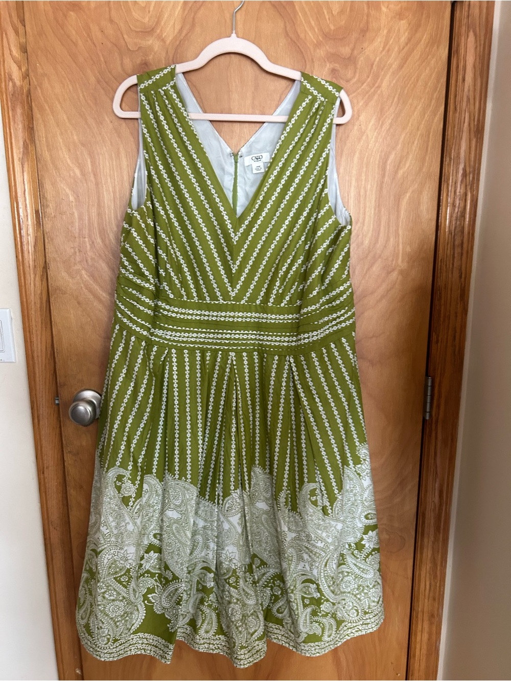 Cato Olive Green Dress with White Paisley Stripe